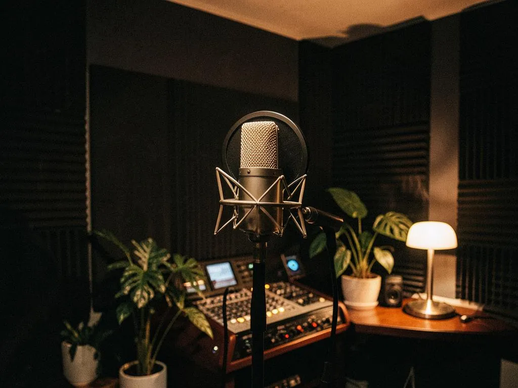 Condenser microphone in the warm Hollow Wax recording room